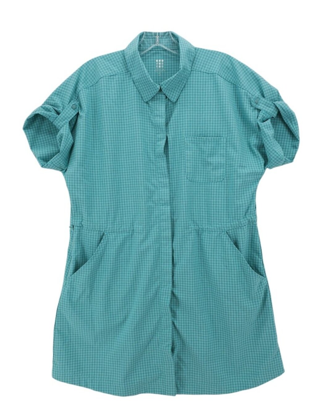 TITLE NINE Off The Grid Shirt Dress Patina Check Lightweight Cinch Waist SMALL
